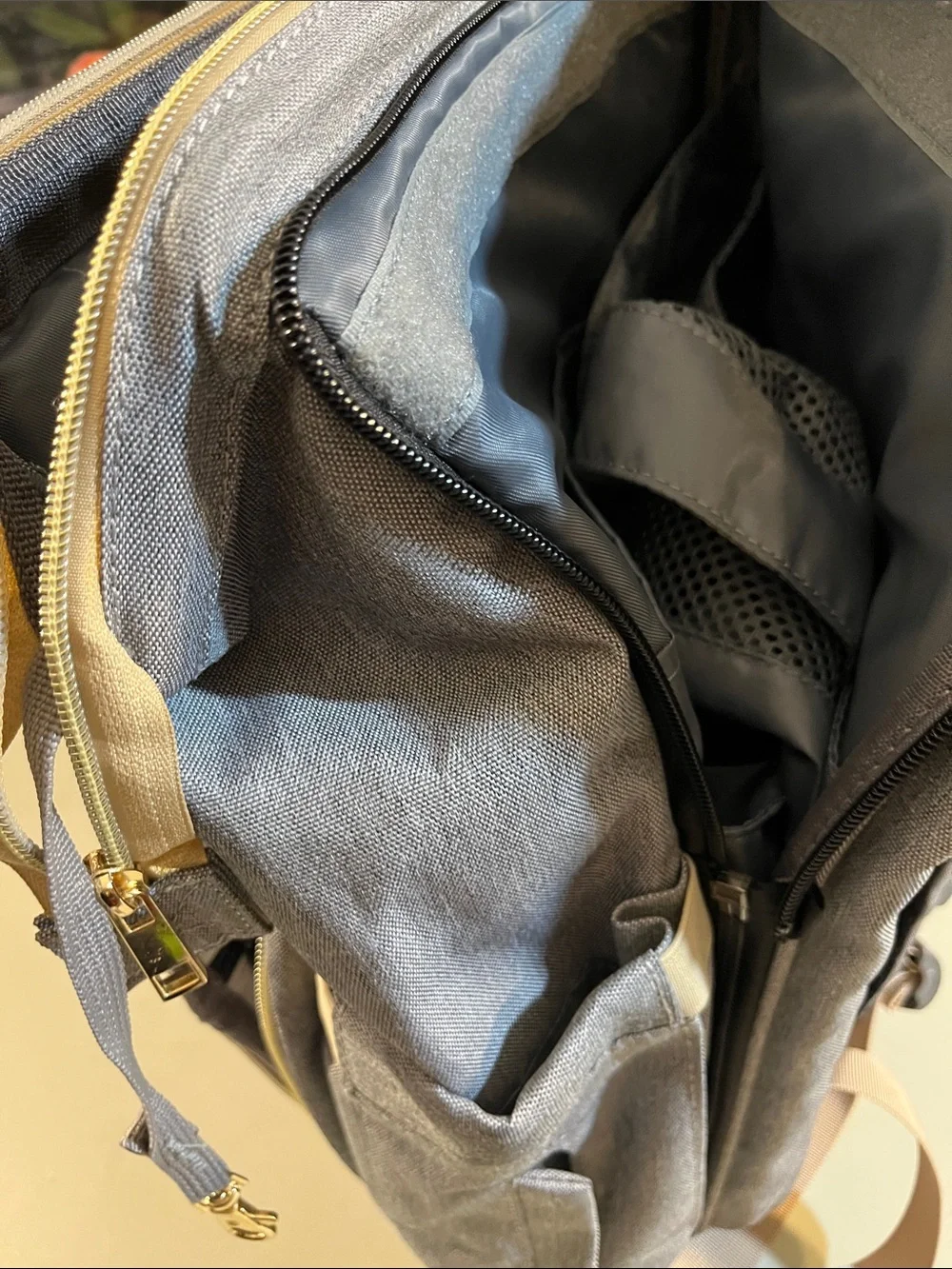 Gray Baby Diaper Backpack with Cream Trim - Unbranded